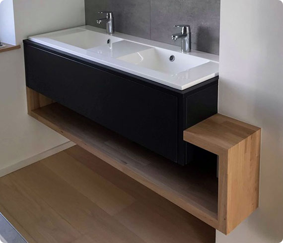 eviers et meuble de salle de bain noir et bois dans la region de liege