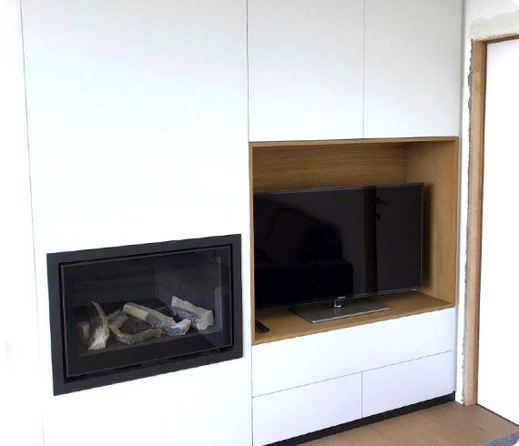 meuble tv sur mesure avec placards et cheminee integres a liege